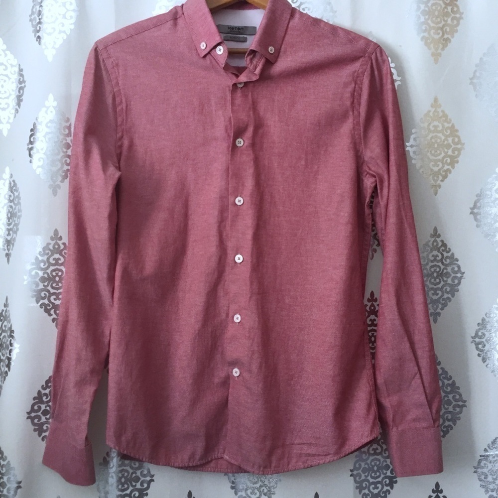 Koton Slim Fit Red Chambray Button Up Shirt